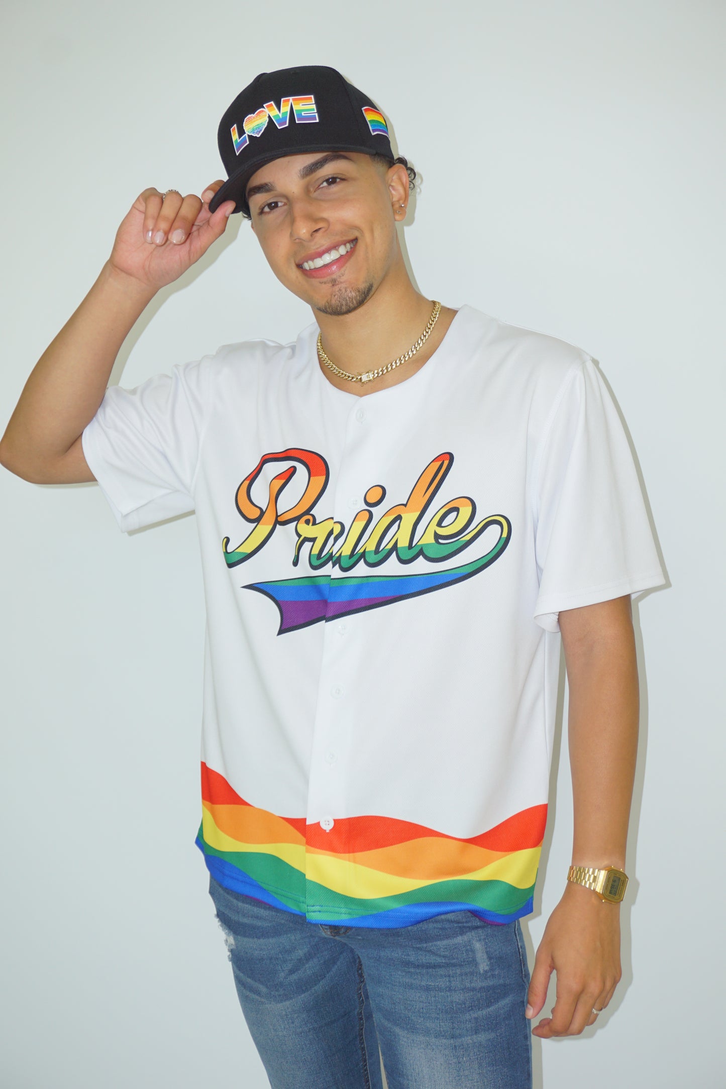 Pride LGBTQ Rainbow Baseball Jersey – Embroidered "Pride" & "Love" Design
