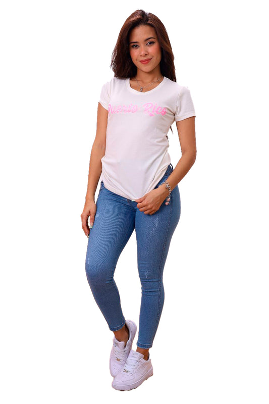 Women's Salsa Clothing Puerto Rico T-Shirt – Shimmer Pink Design in Premium Peruvian Cotton