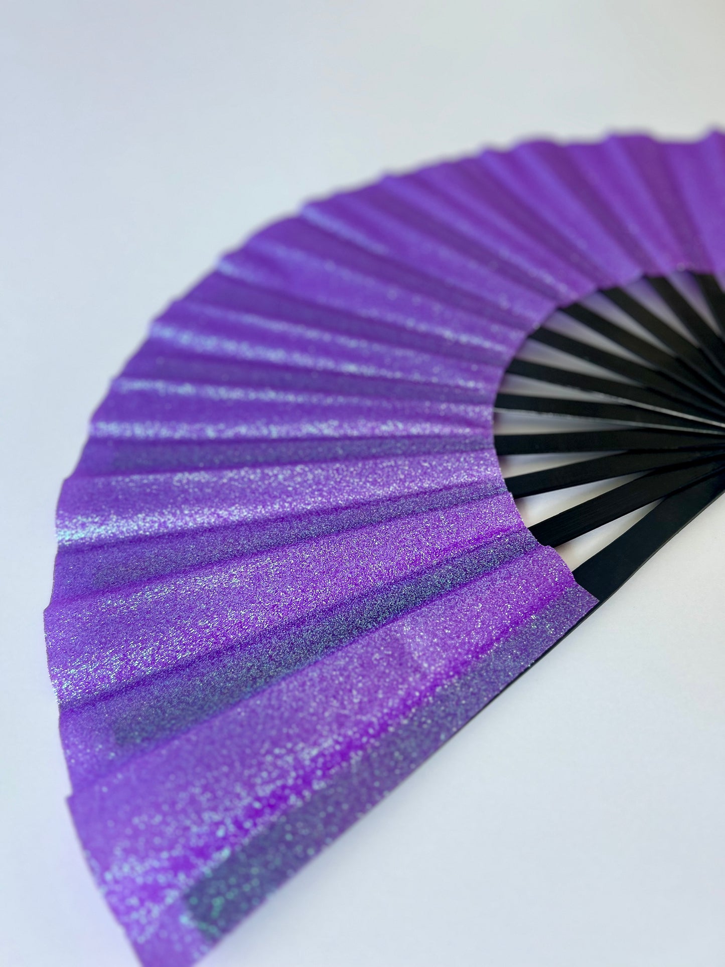 Glitter Folding Hand Fan – Strong Bamboo Frame with Loud Clack | Sparkly Festival Fan in PURPLE