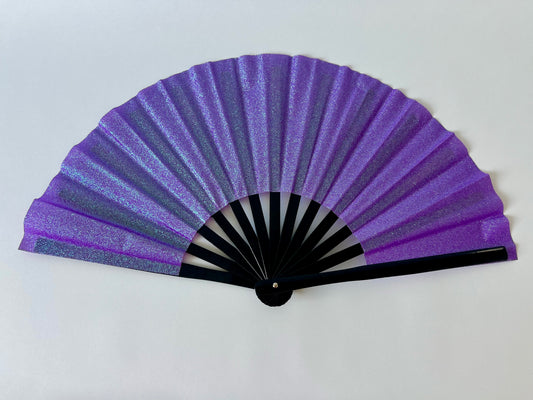 Glitter Folding Hand Fan – Strong Bamboo Frame with Loud Clack | Sparkly Festival Fan in PURPLE
