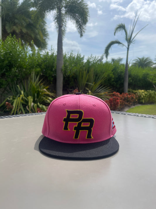 PR 3D Embroidered Flatbill Snapback Cap with Puerto Rico Flag Rose-Black 58