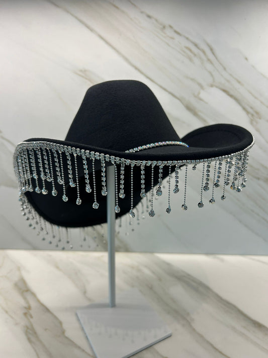 Tainowears Cowboy Black Diamonds hat, white wool for women, Bride Gift,  Custome