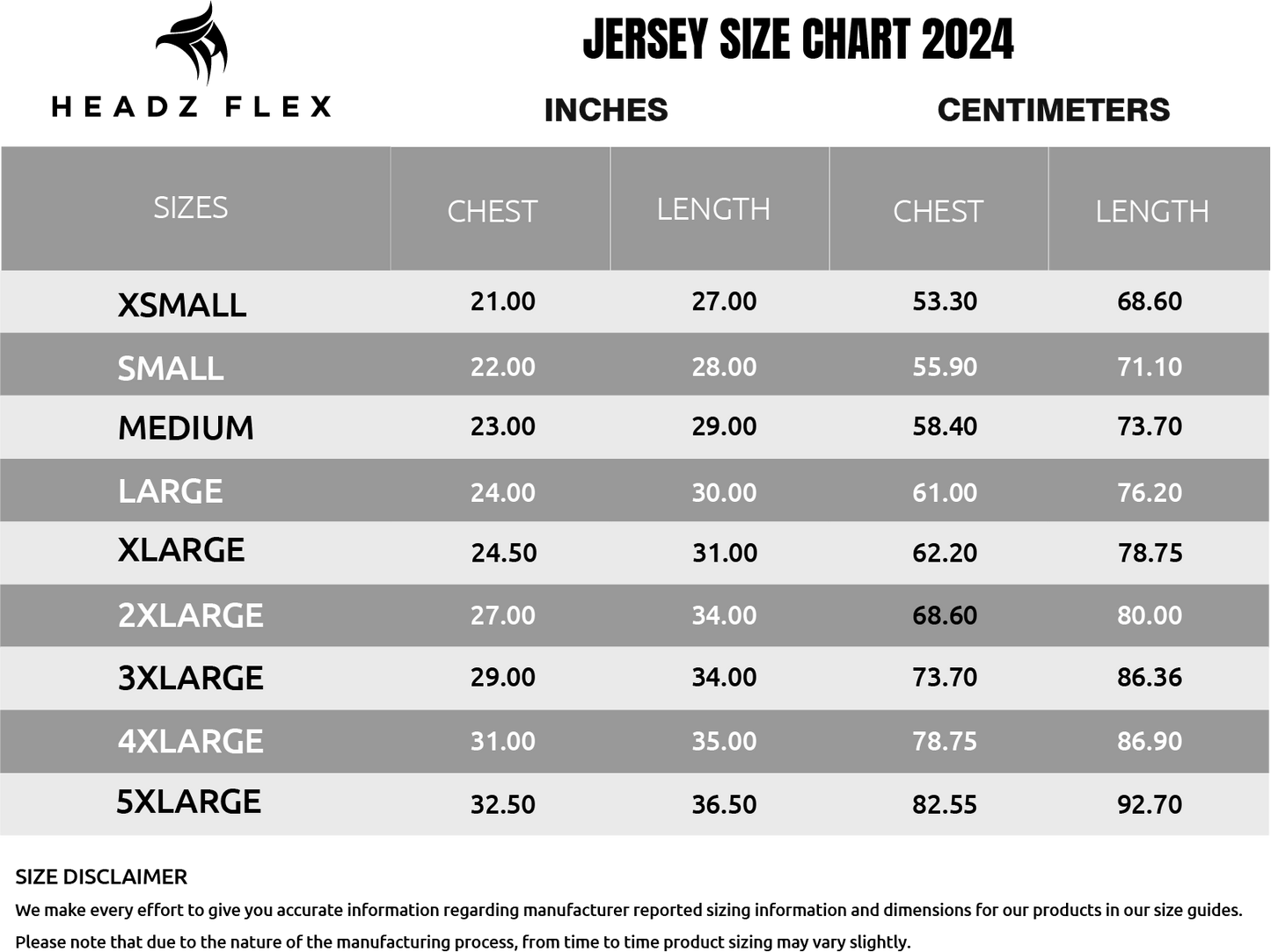 size cahrt headzflex