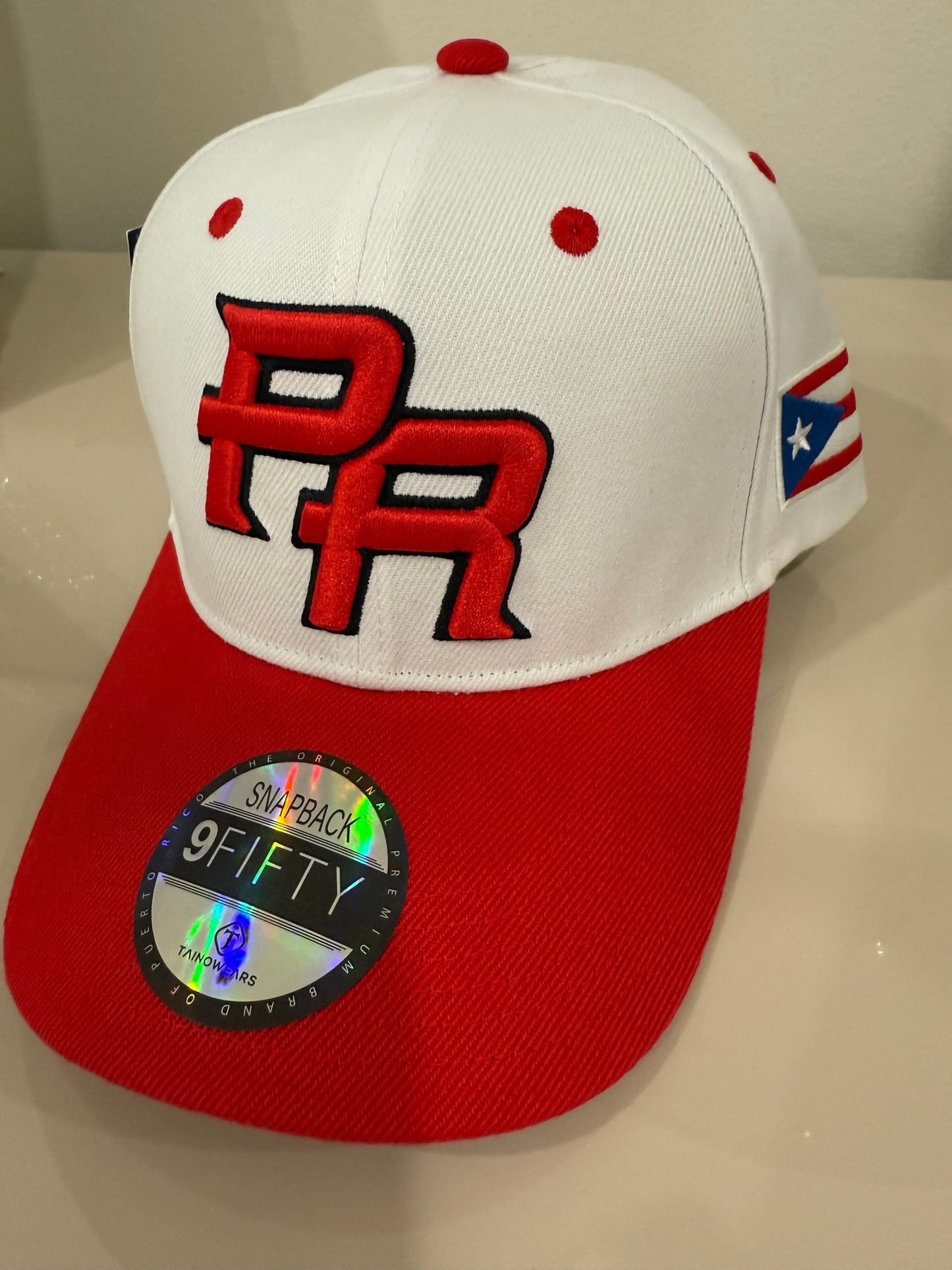 Puerto Rico PR Snapback Hat – Red/White Curved Brim Cap, 3D Embroidery,