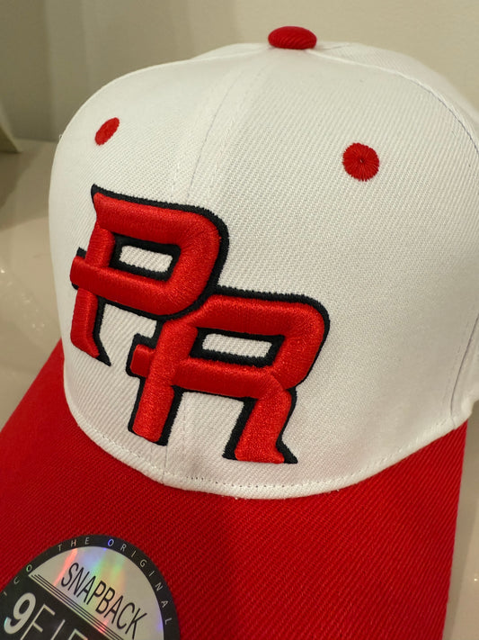 Puerto Rico PR Snapback Hat – Red/White Curved Brim Cap, 3D Embroidery,