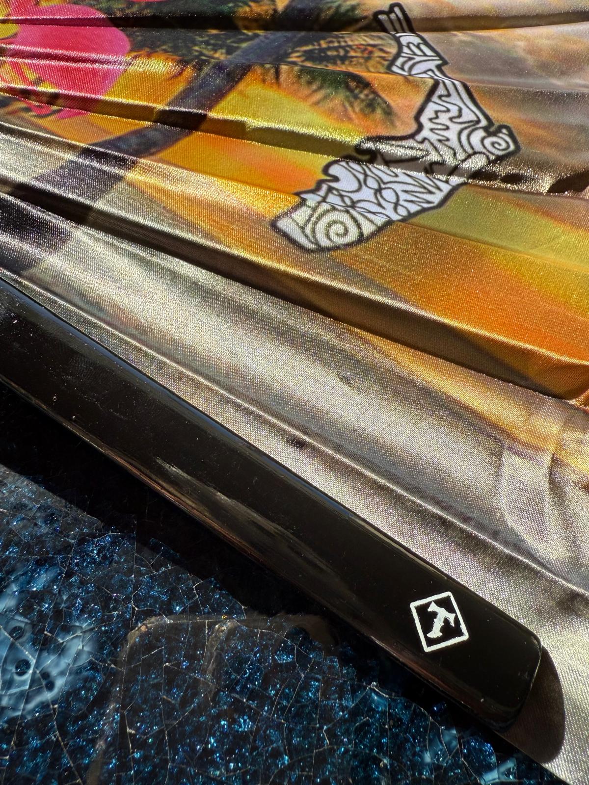 Miami Flamengo Folding Fan with Music Notes – Premium Nylon & Bamboo