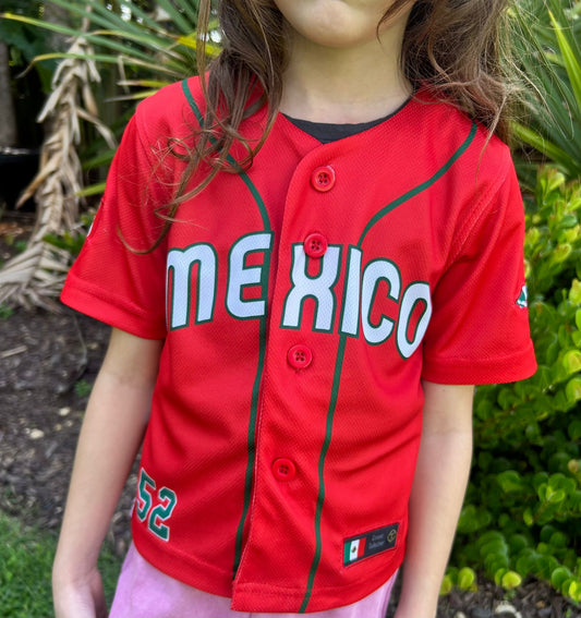 Mexico Red Baseball Jersey Kids and Youth  – Lightweight Youth Jersey with Iconic #52 & Golden Eagle