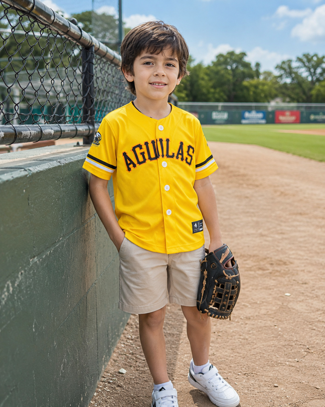 Aguilas Kids Baseball Jersey – Dominican Republic Yellow Youth Shirt
