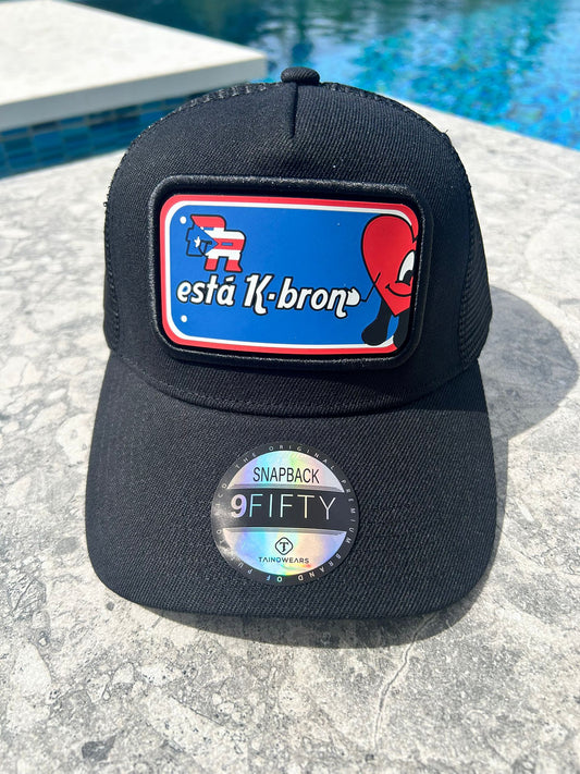 Silicone PR Plate Trucker Hat - Puerto Rican Flag & "Puerto Rico Está K-brón" Black Mesh Snapback