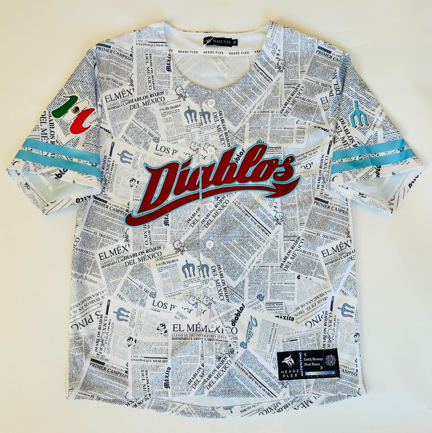 Headzflex Diablos Rojos del México Fan Jersey: Premium Design, Newspaper Print