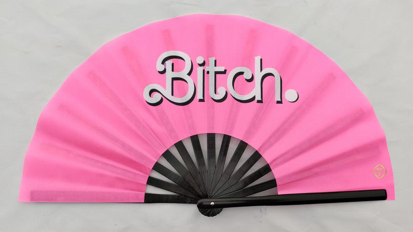 BITCH Rave Hand Fans – Large Bamboo Folding Fan with Loud Clack for Festivals, Pride, Summer & Drag Shows | Solid, Glitter, and Statement Designs