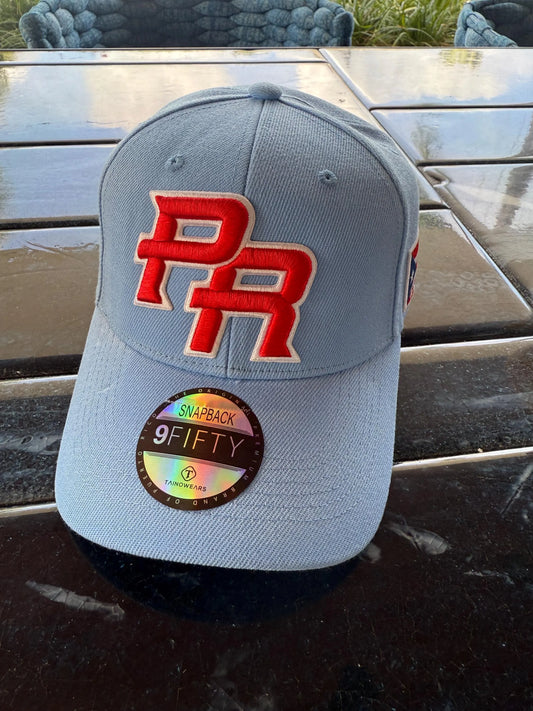 Light Blue PR Snapback Hat – 3D Embroidered, Boricua Streetwear