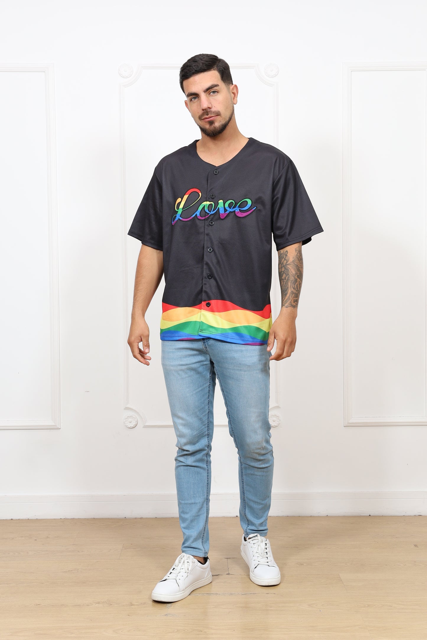 LOVE LGBTQ Black Baseball Jersey – Embroidered "Love"