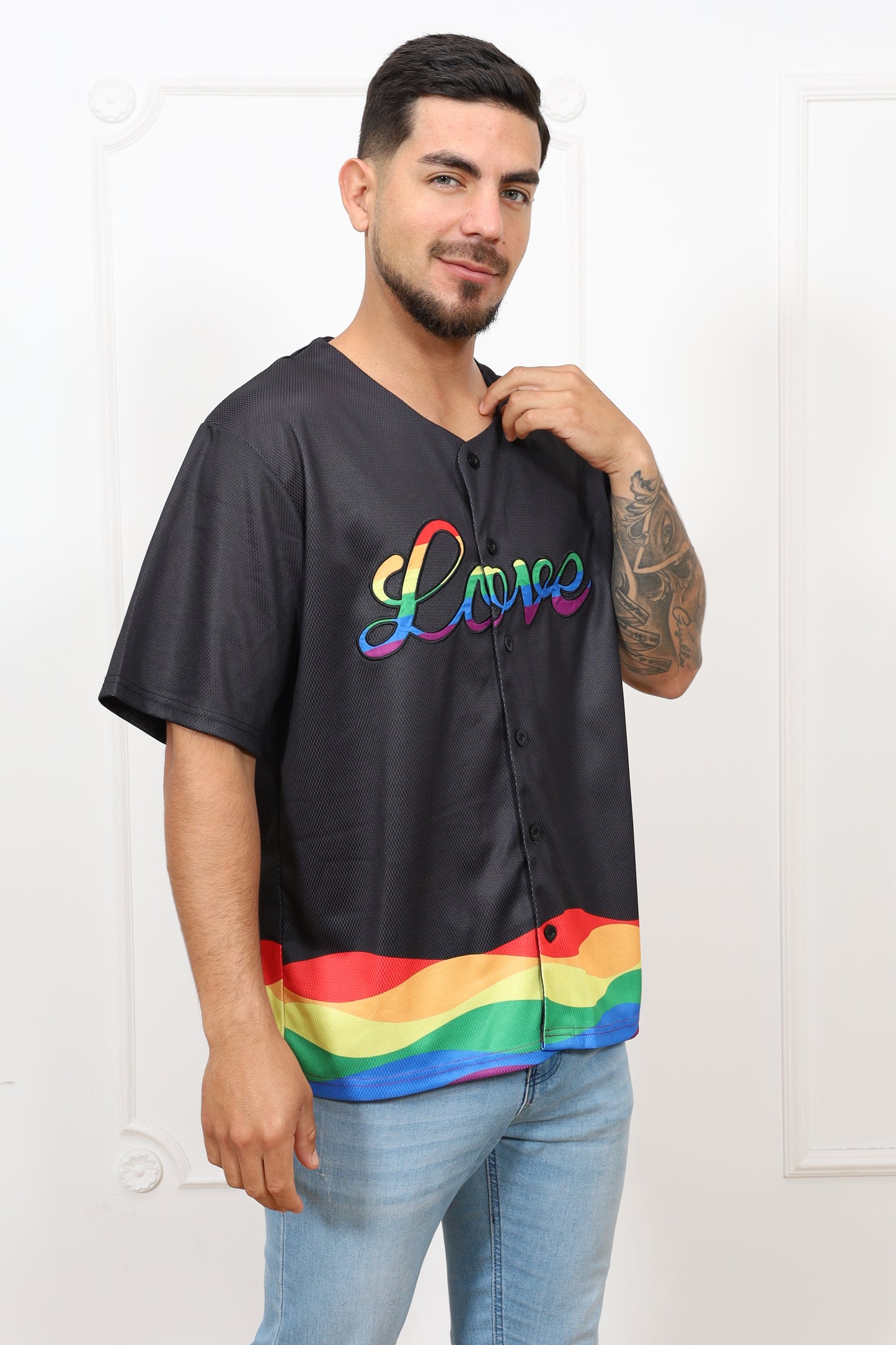 LOVE LGBTQ Black Baseball Jersey – Embroidered "Love"