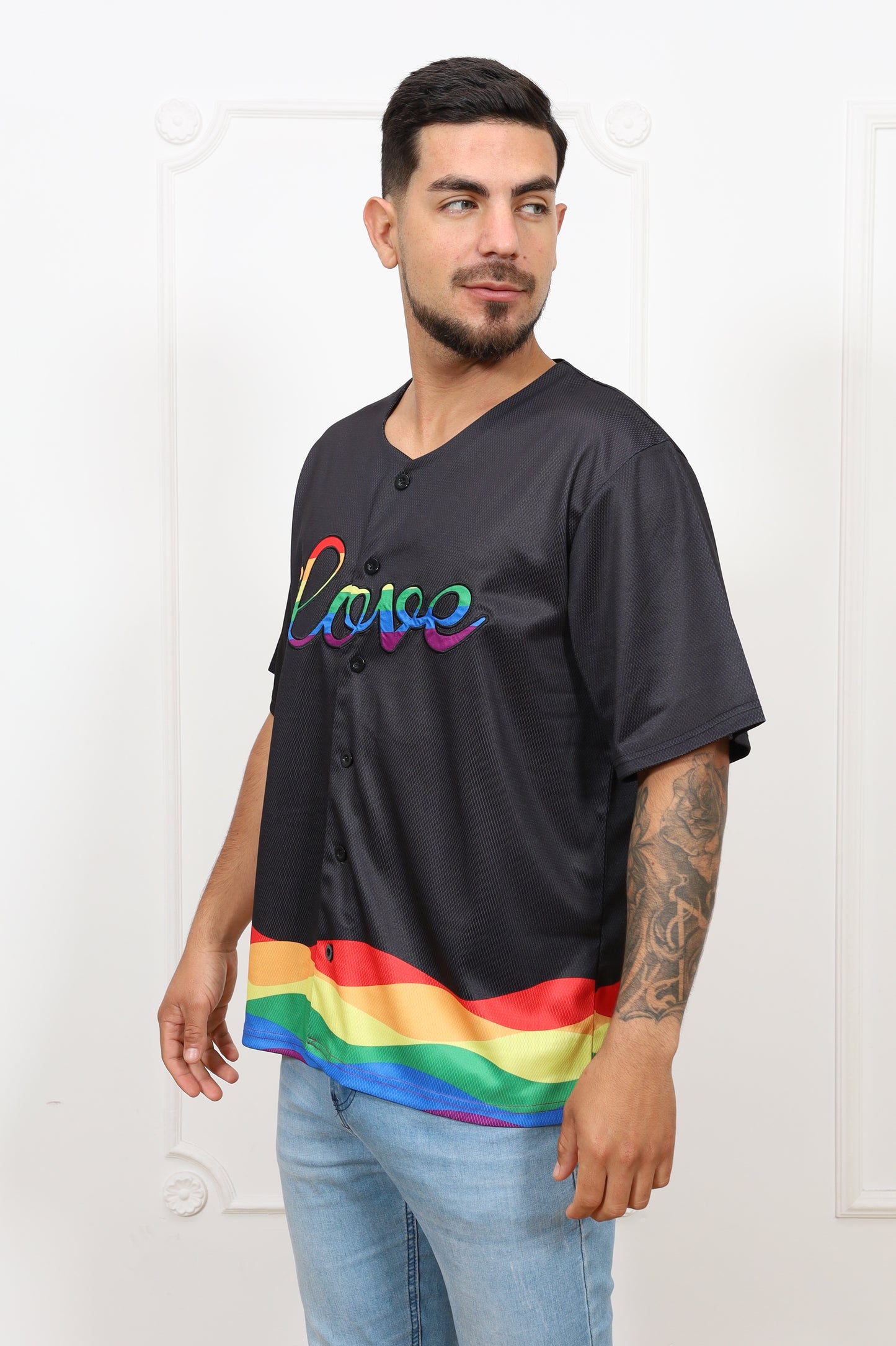 LOVE LGBTQ Black Baseball Jersey – Embroidered "Love"