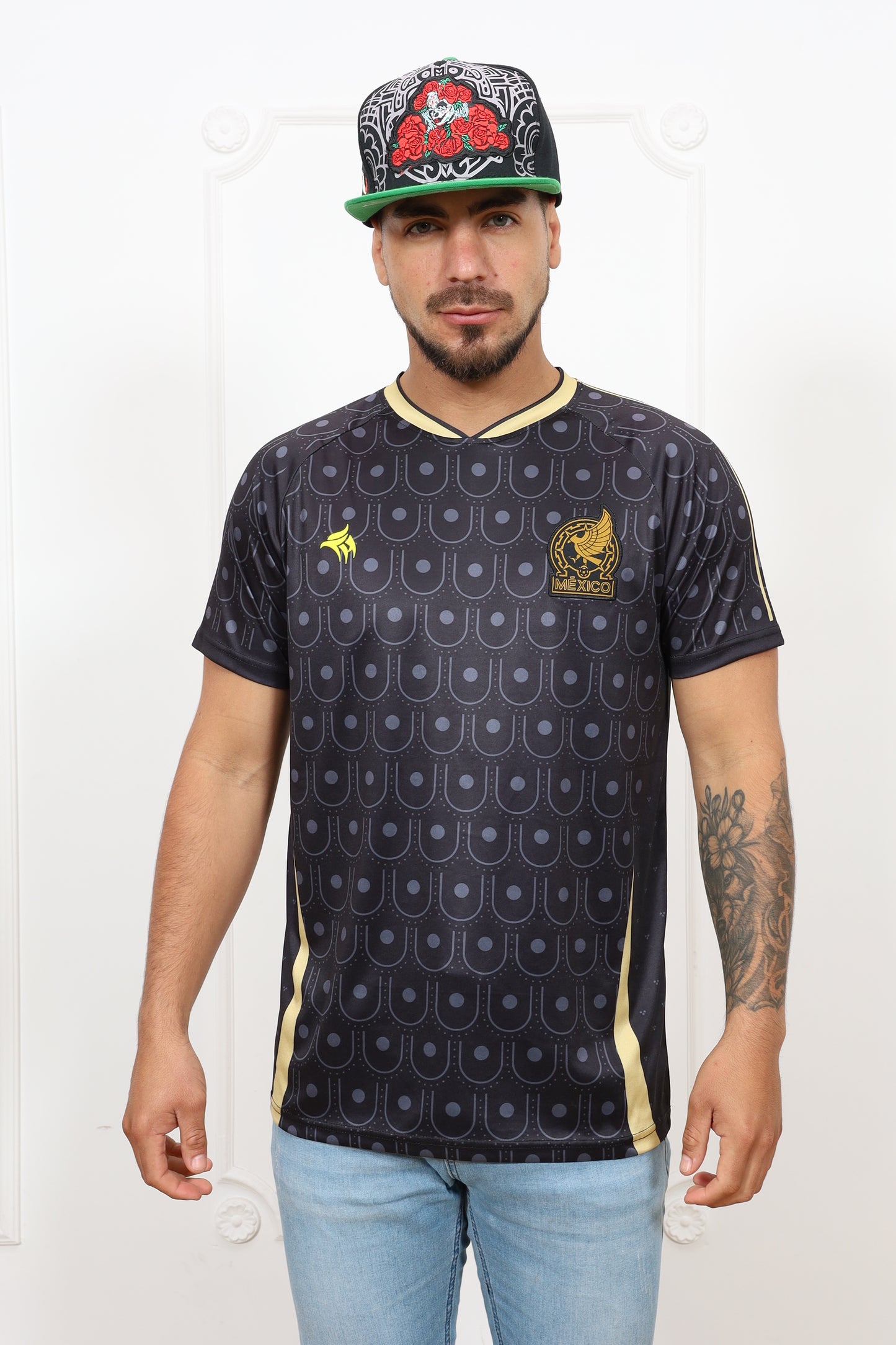 Headz Flex Mexico Black Soccer Jersey Away  - Fan Version | Lightweight Short Sleeve