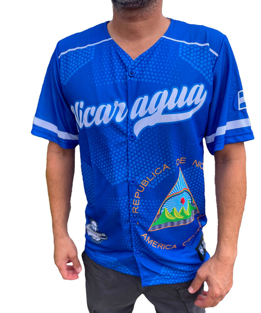 Nicaragua Baseball Jersey – Blue Sublimation with Coat of Arms & "505" Back Design
