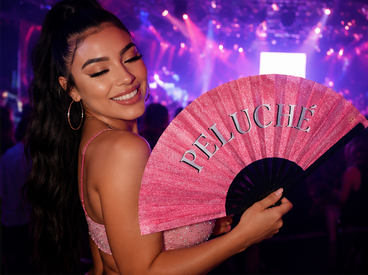 Peluche Pink Glitter Folding Fan – Bamboo Clack Hand Fan
