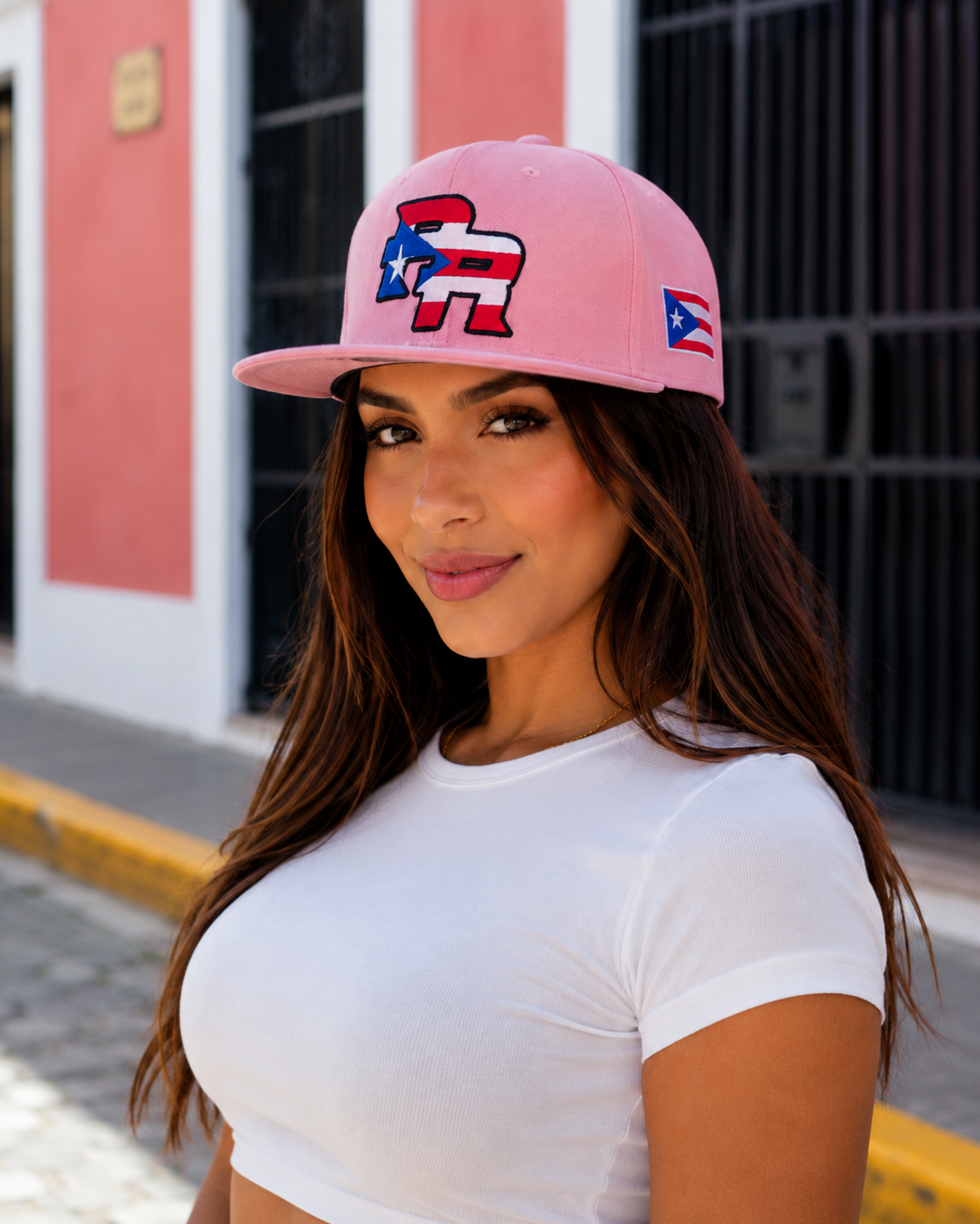 Puerto Rico PR Light Pink Flat Brim Snapback Hat – Flag Embroidered Cap