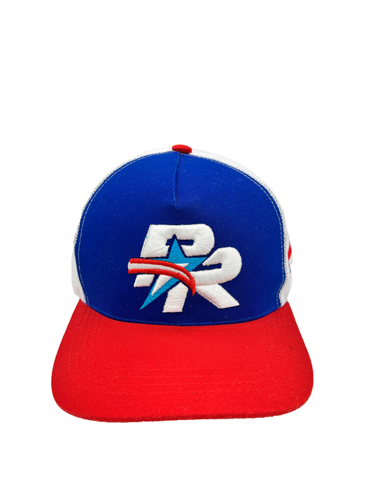 TAINOWEARS Puerto Rico Star Embroidered Trucker Hat curved brim white blue red Trucker hat