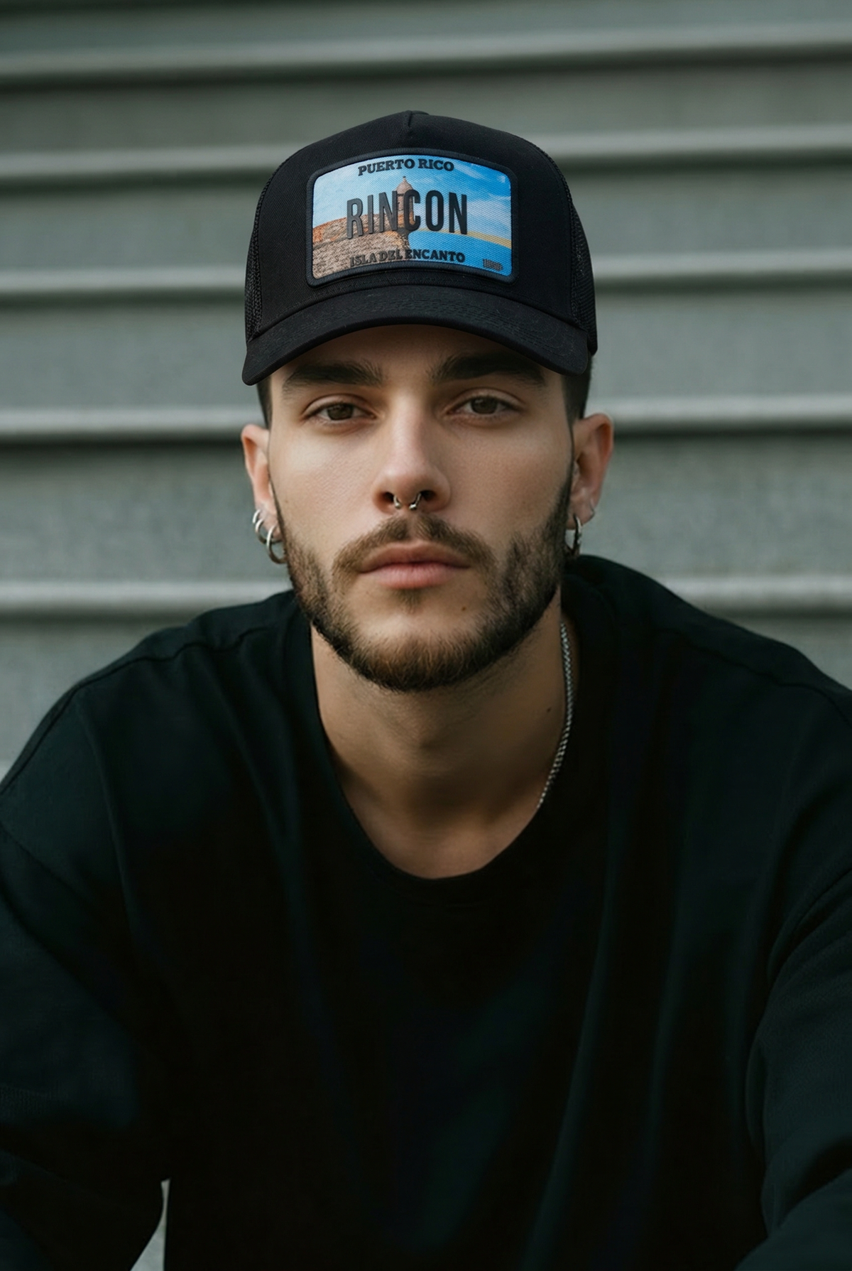 Boricua town mesh back cap with curved brim and bright TPU patch