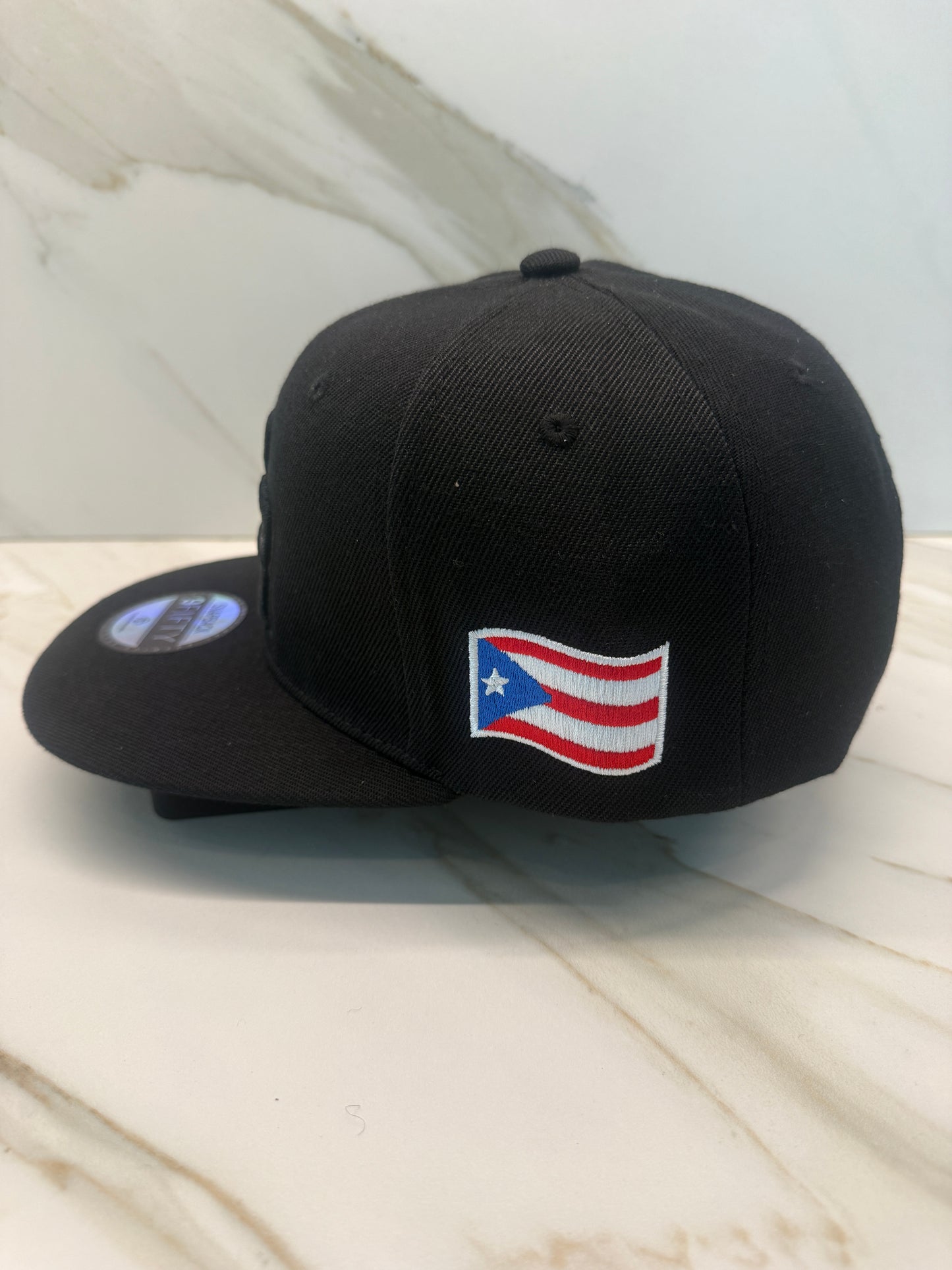 Puerto Rico Coqui Snapback Hat – Black Flat Brim Cap with Metal Stone Enamel Pin