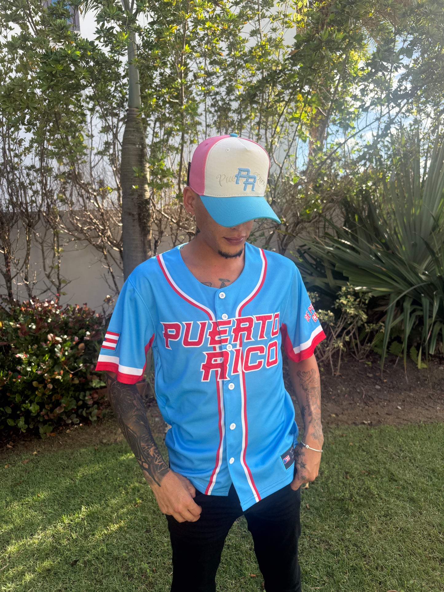 Puerto Rico Sorbet Snapback Cap – PR Logo 5 Panel Cotton Hat with Flag Patch & Curved Brim