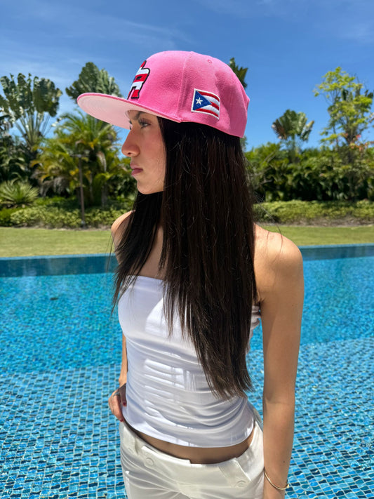 Pink Puerto Rico Snapback Cap – Adjustable Flatbill Hat with PR Flag Embroidery | Boricua Streetwear