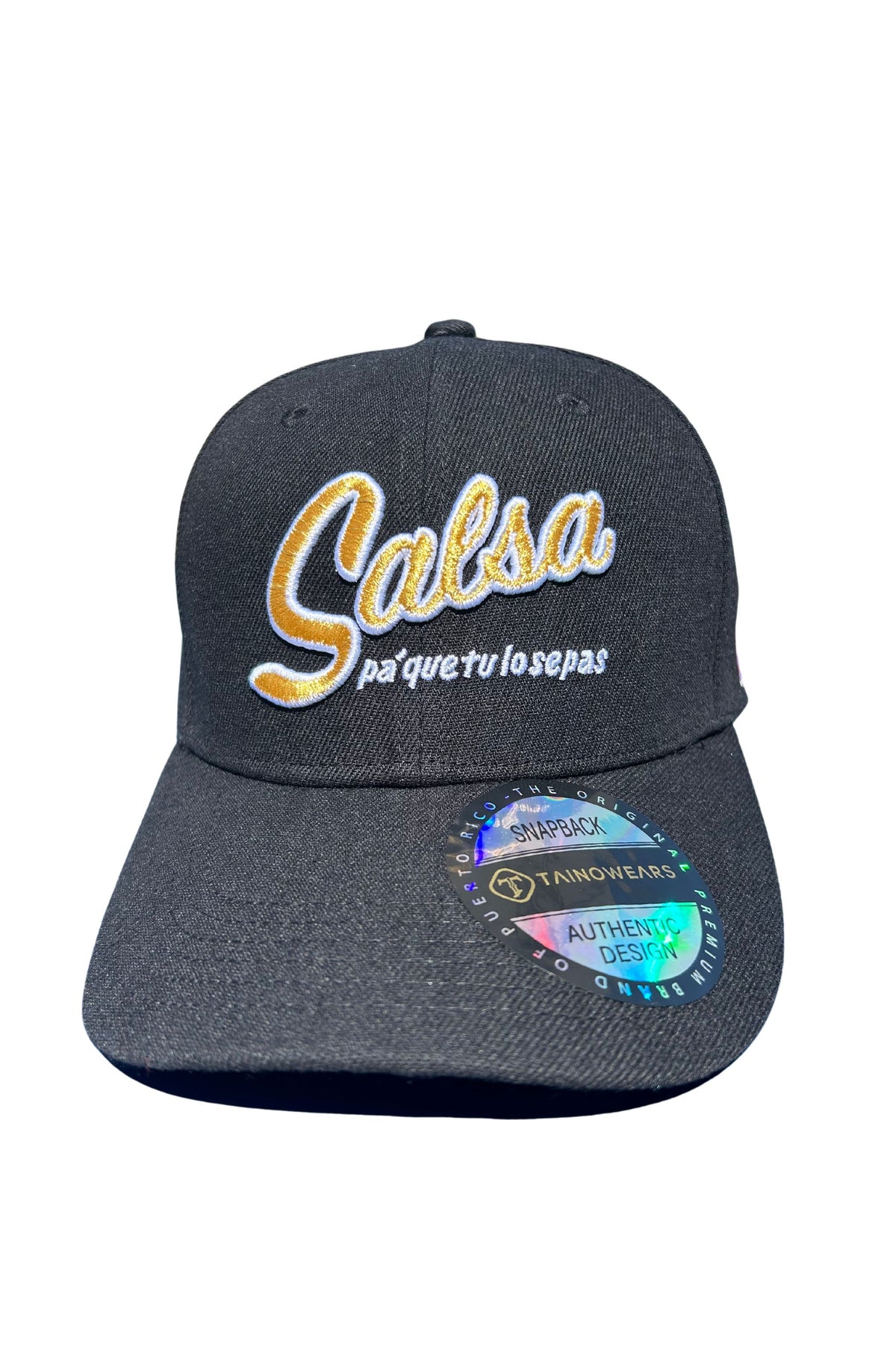 Salsa Trucker Hat – Gold Embroidered Polyester Cap with Timbales Detail | Tainowears®