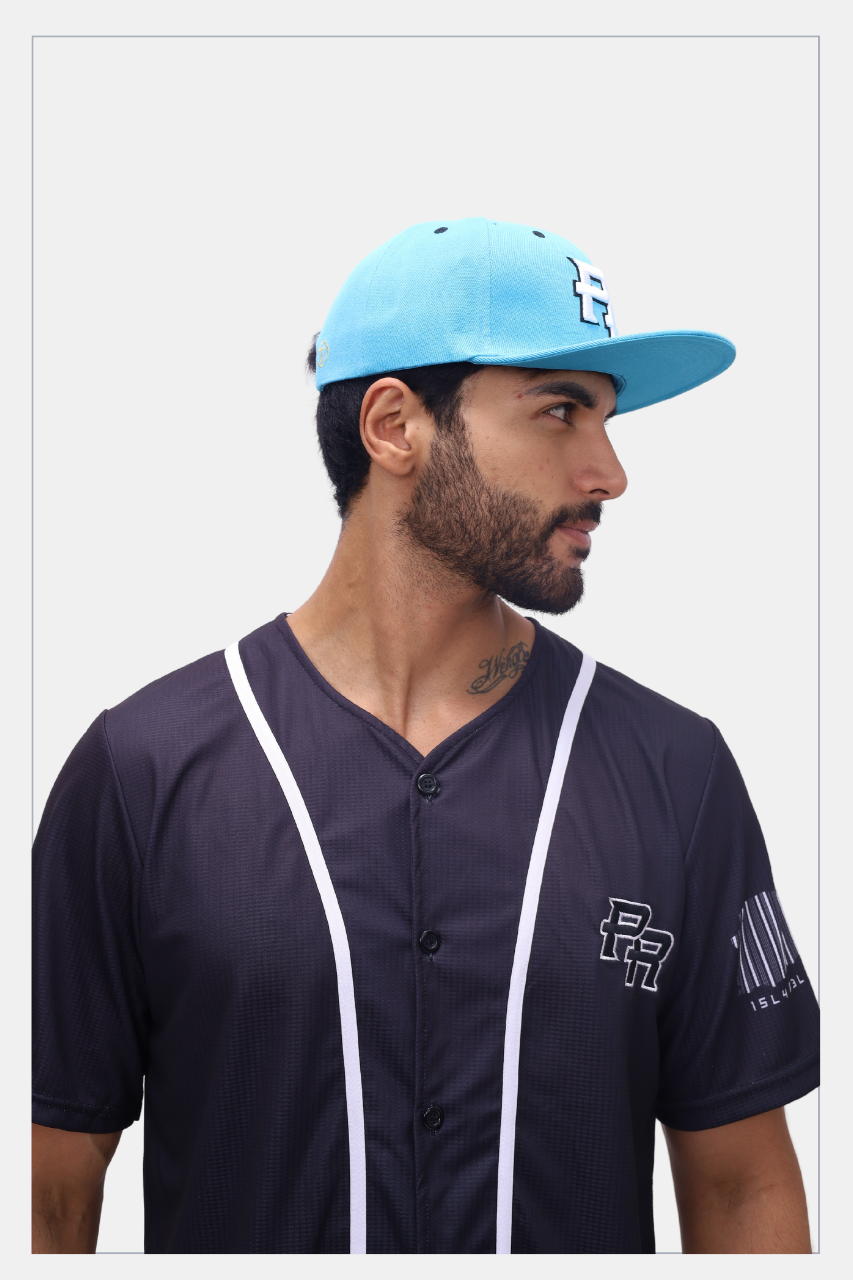 Puerto Rico PR Turquoise Flat Brim Snapback Hat – Embroidered Polyester Cap