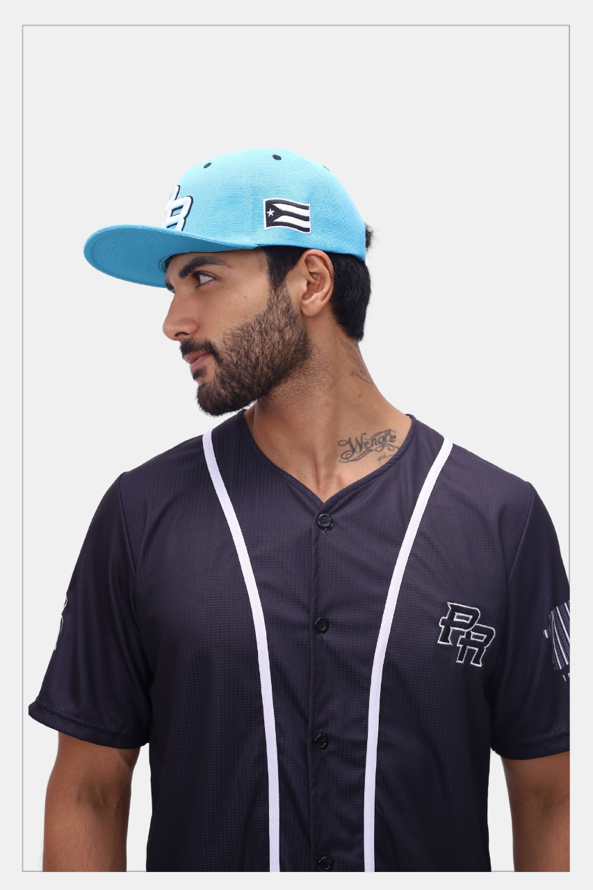Puerto Rico PR Turquoise Flat Brim Snapback Hat – Embroidered Polyester Cap