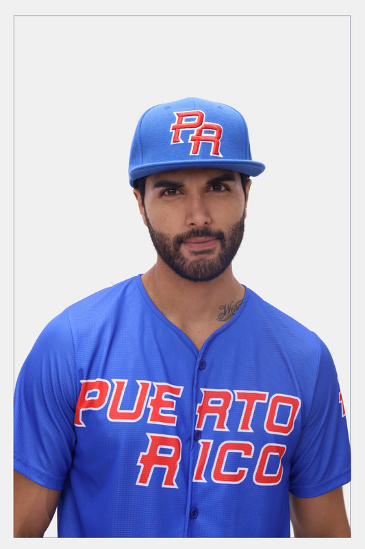 Puerto Rico Blue Snapback Hat - PR 3D Embroidery in Red