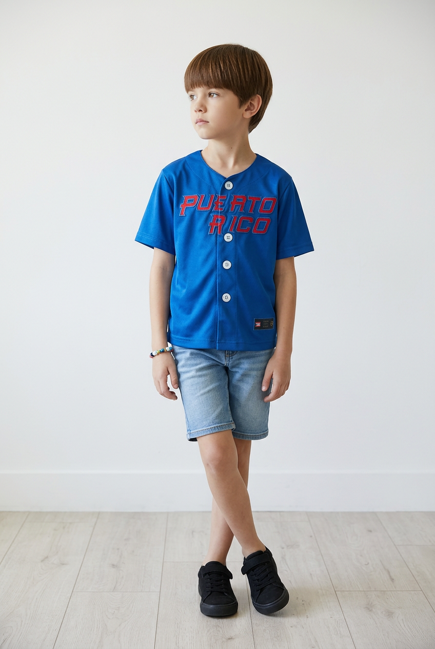 Puerto Rico Clemente Kids Baseball Jersey – Blue #21 Youth Button-Up Shirt