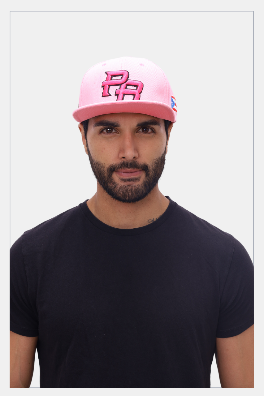 Puerto Rico Pink Flor Maga Hat - 5D Embroidered Flat Brim Snapback Cap
