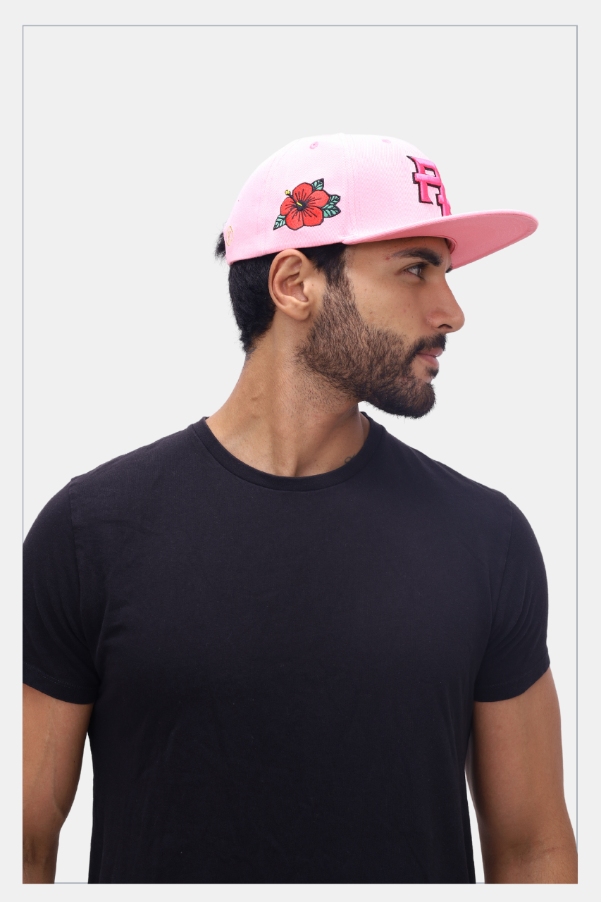 Puerto Rico Pink Flor Maga Hat - 5D Embroidered Flat Brim Snapback Cap