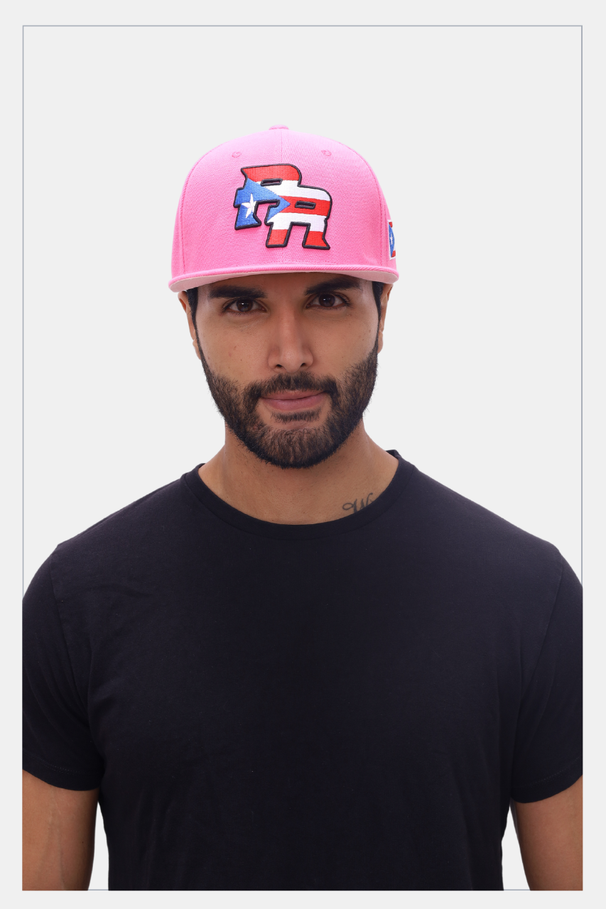 Puerto Rico PR Fuchsia Flat Brim Snapback Hat – Flag Embroidered Cap