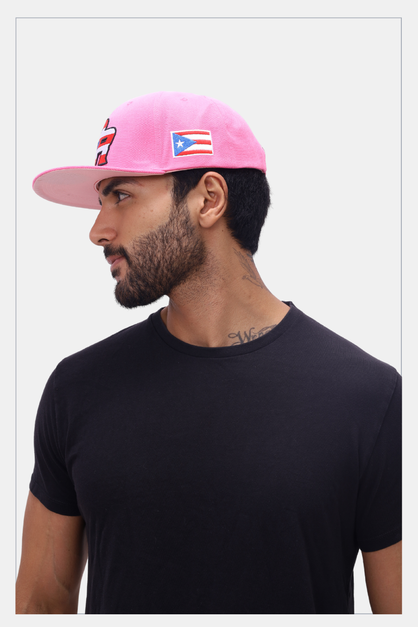 Puerto Rico PR Fuchsia Flat Brim Snapback Hat – Flag Embroidered Cap