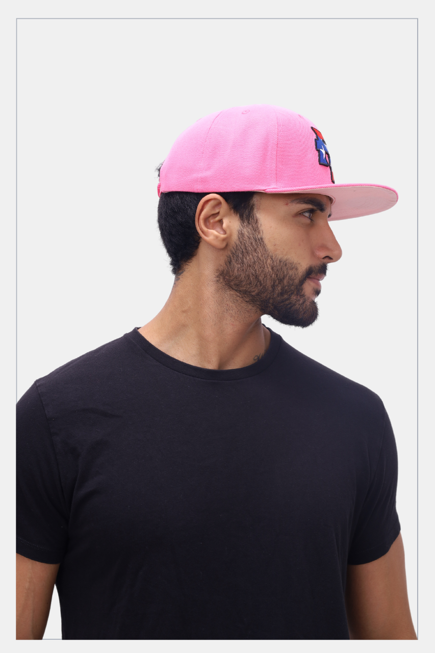 Puerto Rico PR Fuchsia Flat Brim Snapback Hat – Flag Embroidered Cap