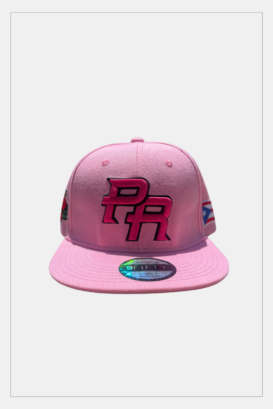 Puerto Rico Pink Flor Maga Hat - 5D Embroidered Flat Brim Snapback Cap