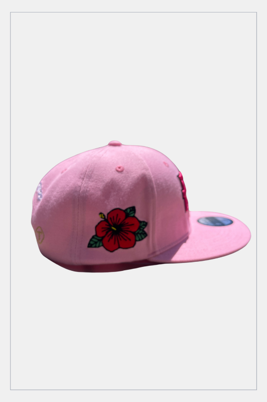 Puerto Rico Pink Flor Maga Hat - 5D Embroidered Flat Brim Snapback Cap