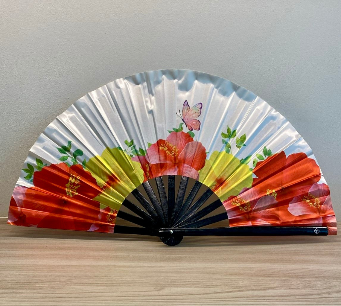 Tropical Hibiscus Butterfly Folding Fan – Bamboo Clack Hand Fan