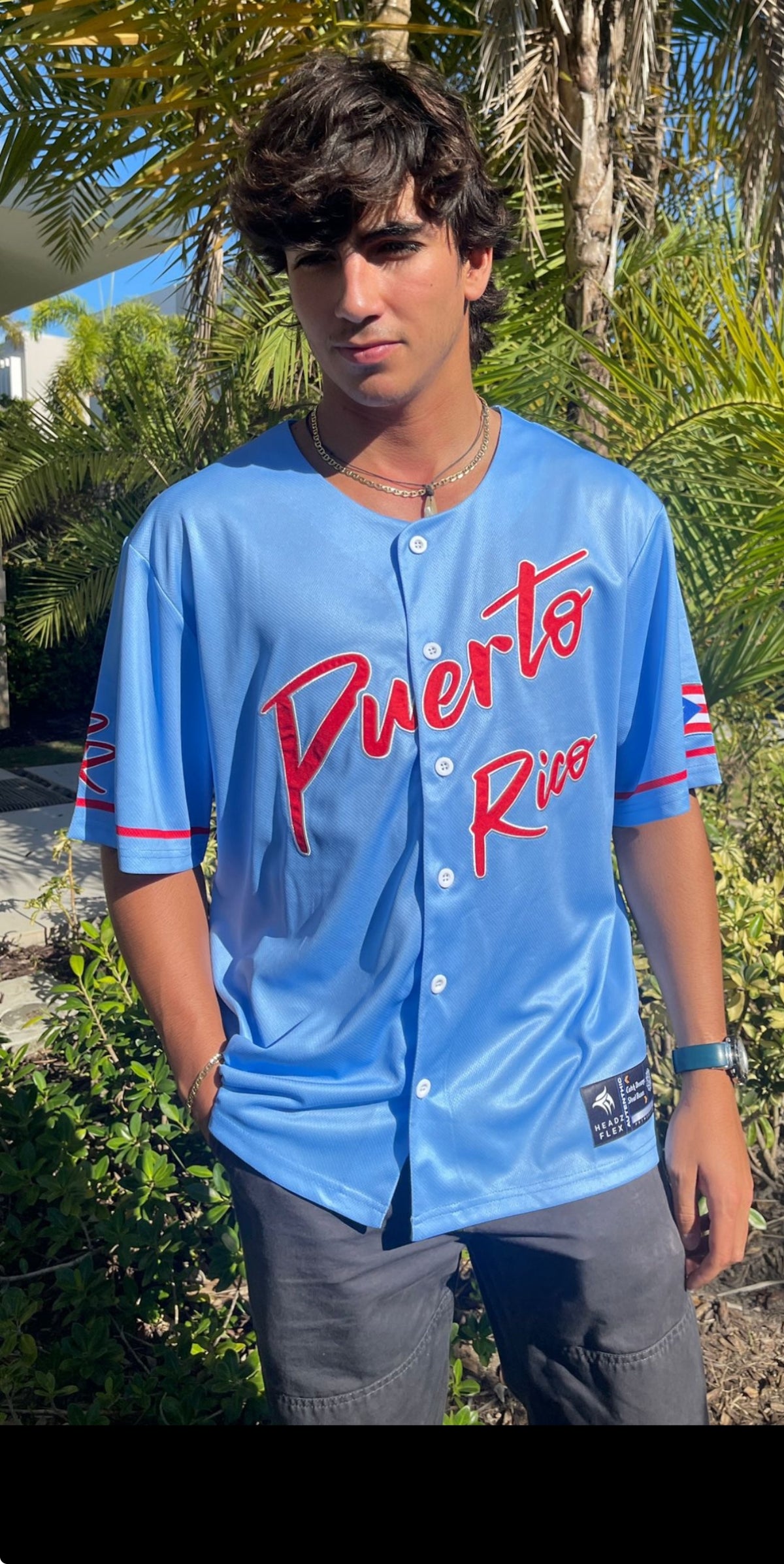 Puerto Rico Sky Blue Embroidered Baseball Jersey | Button-Up Jersey