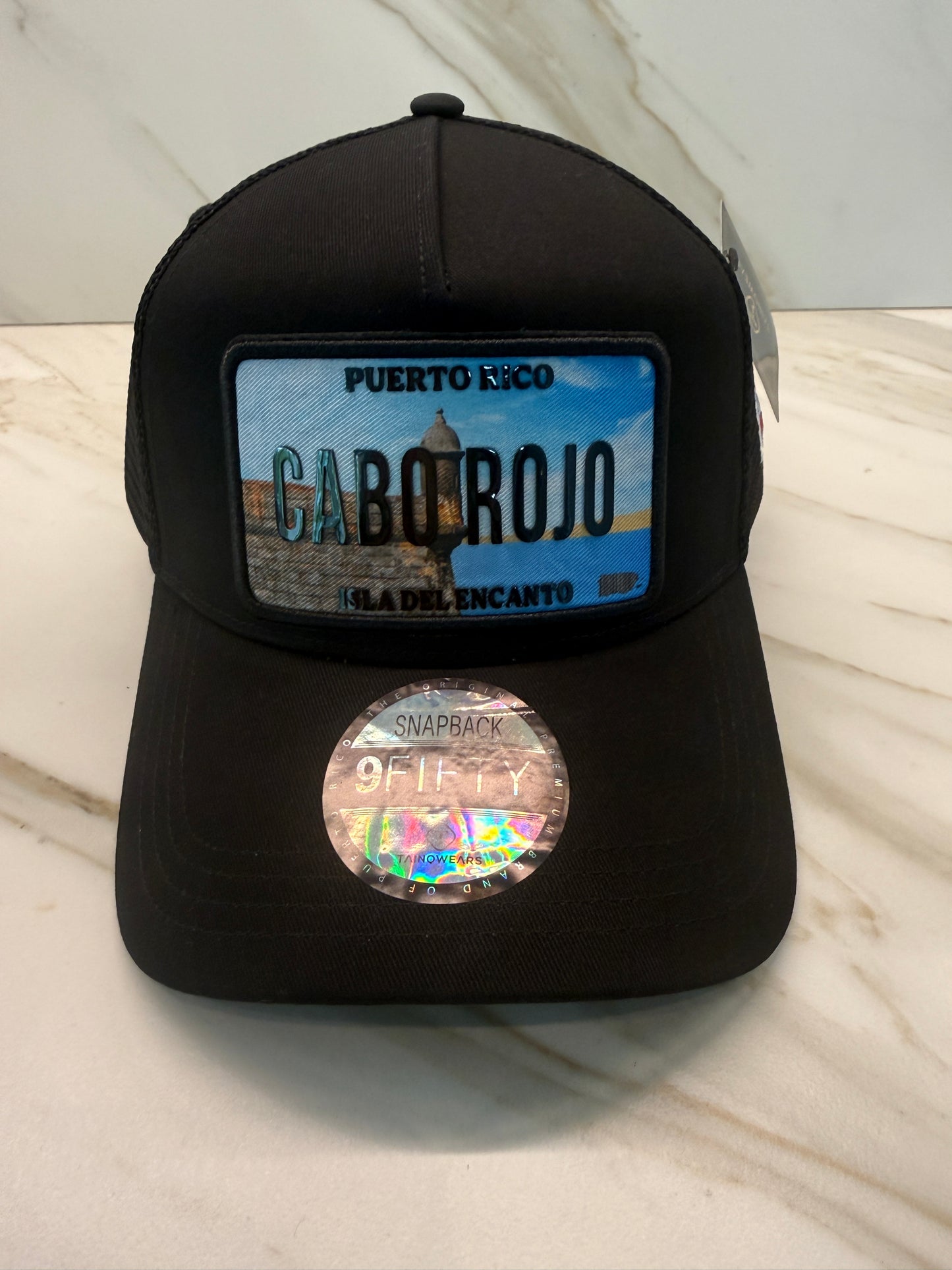 Puerto Rico Curved Brim Snapback Trucker Hat – Mesh Back, Leather License-Plate Patch, Isla del Encanto