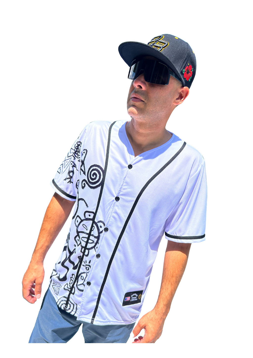 Puerto Rico Taino Jersey – White Baseball Shirt with Black Symbols
