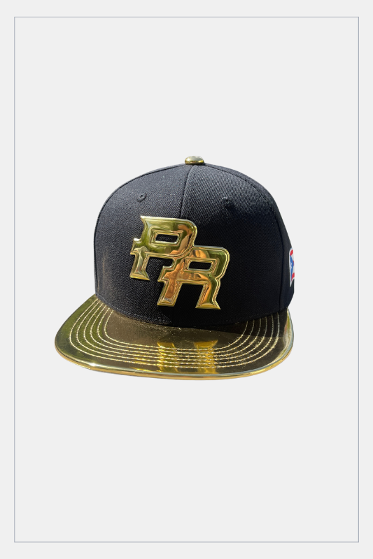 Puerto Rico Black Metallic Gold Hat - 5D Embroidered Flat Brim Snapback Cap