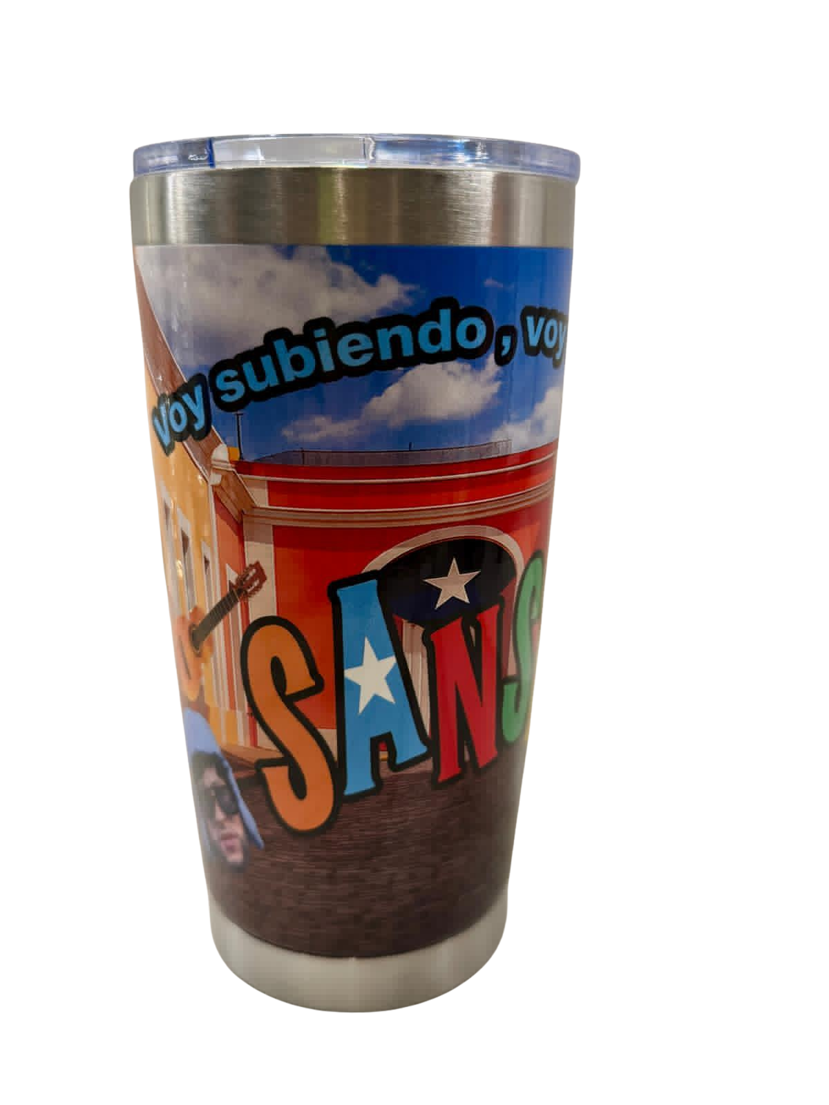 Puerto Rico La Sanse tumbler with Voy Subiendo Voy Bajando design