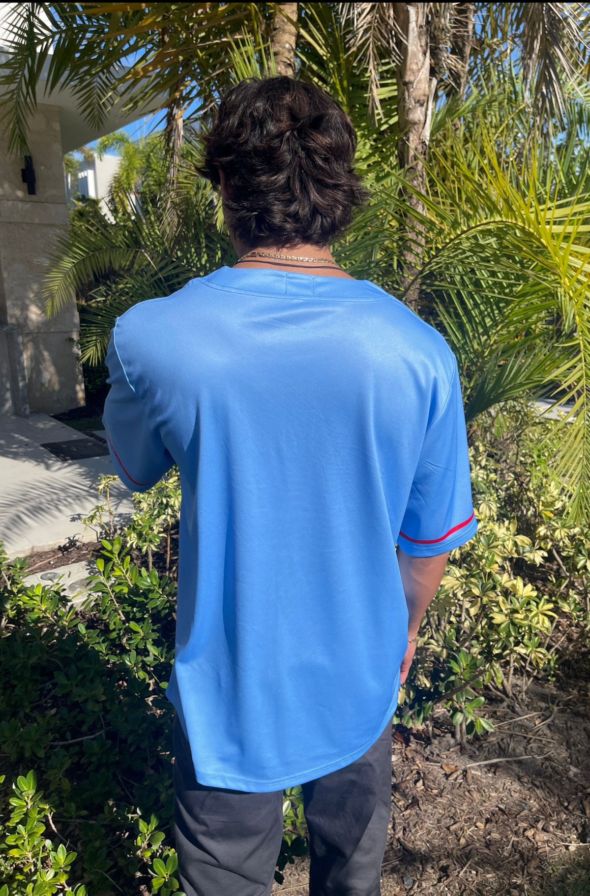 Puerto Rico Sky Blue Embroidered Baseball Jersey | Button-Up Jersey