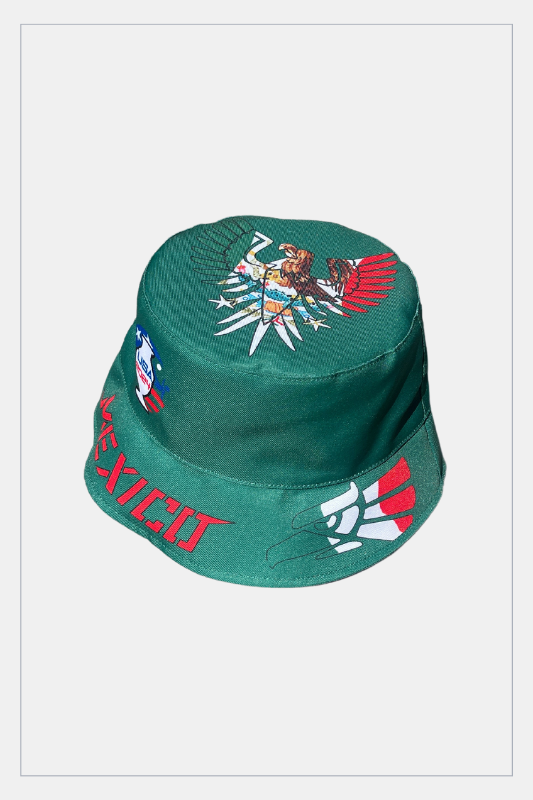 TAINOWEARS Mexico Bucket Hat – Green Design, Mexican Flag & Eagle, Sun Protection