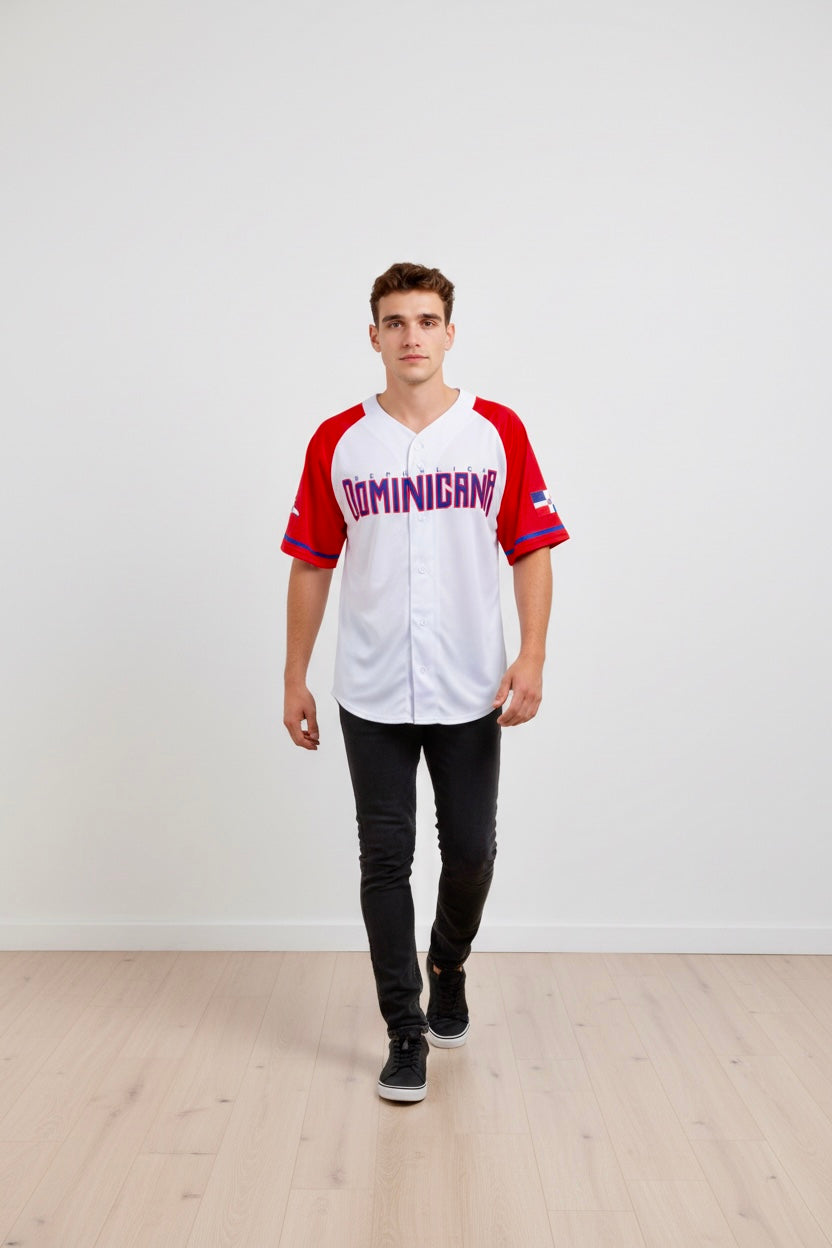Headzflex Dominican Blue Baseball Button Jersey – Caribbean Premium Edition
