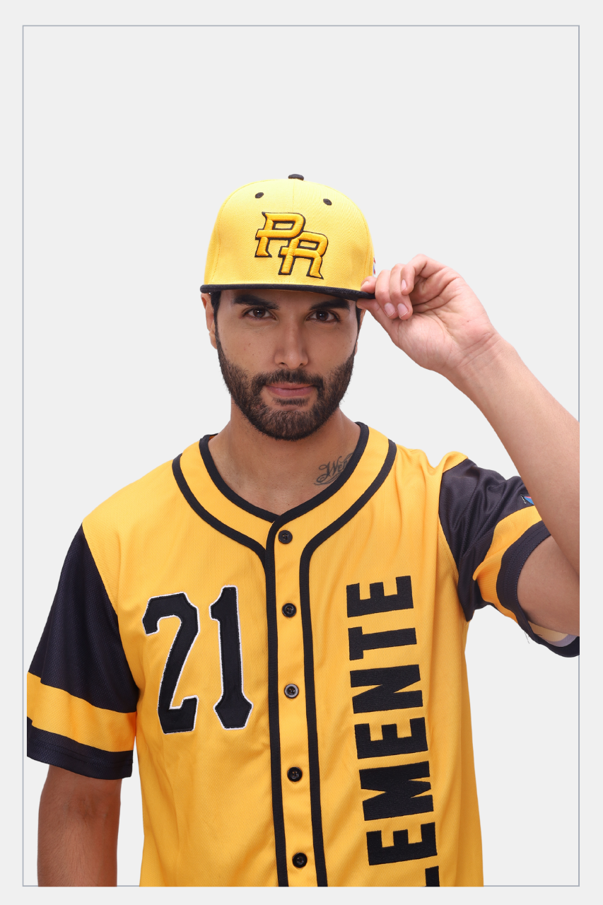 Puerto Rico Hat – Gold PR Embroidered Black Yellow Snapback